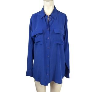 Equipment Femme Royal Blue Silk Signature Button Down Shirt Blouse Size M